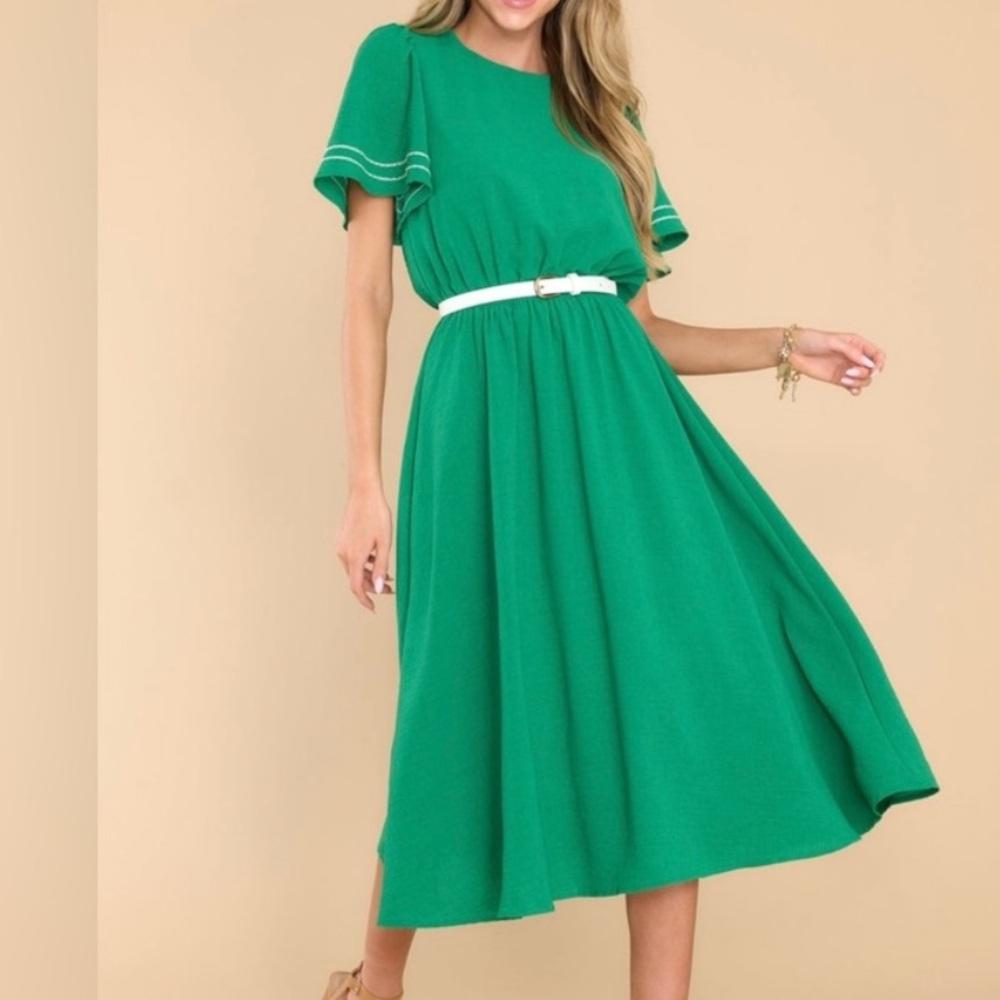 Red Dress Boutique Green Flutter Sleeve Midi Dress